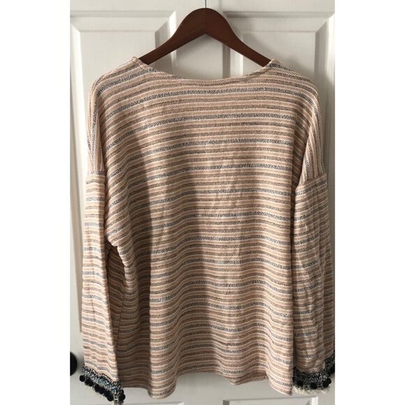 NWT Style & Co. Boho Sweater Womens Peach and Gray Pompom Sleeves Size XXL - Picture 2 of 8